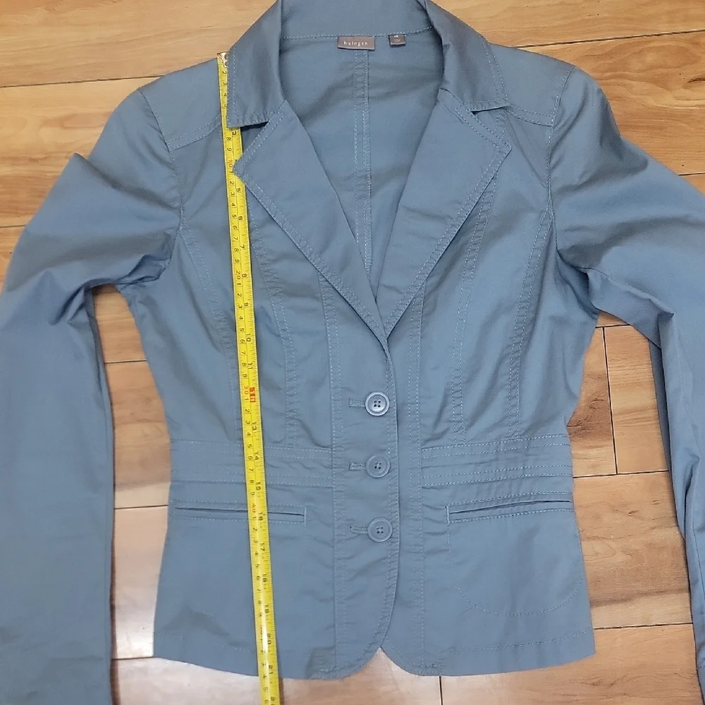 Halogen Size XS Slate Blue Lightweight Layering Suit Style Button Up Jacket